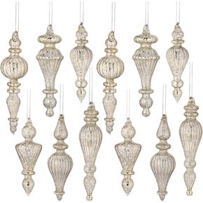 6 Pcs Crystal Glass Finial Christmas Ornaments Large Hanging Christmas Finials Hanging Christmas Tree Decorations for Xmas Tree Decoration Holiday Decor (Silver)