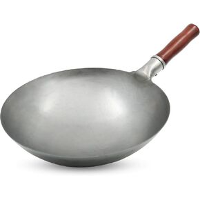 Carbon Steel Wok Traditional Hand Hammered Wok,14 Inch,Round Bottom(Roasted Blue)