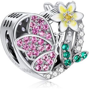 925 Sterling Silver Charm Heart flower Bead With 5A zircon, Love Charm, for Women'S Bracelet Necklace, Birthday Gift for friend