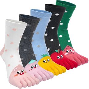 Womens Toe Socks Cotton Five Finger Crew Socks Novelty Mid-Calf Socks Cute Sports Socks Athletic Running Socks
