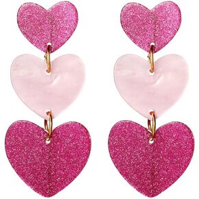 Pink Heart Earrings Valentines Day Earrings for Women Love Heart Earrings Red Heart Drop Dangle Earrings Acrylic Cupid Heart Earrings Valentines Heart Jewelry