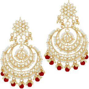 Aheli Ethnic Bridal Faux Kundan Pearl Chandbali Earrings Gift for Women Fancy Indian Traditional Bollywood Jewelry Set