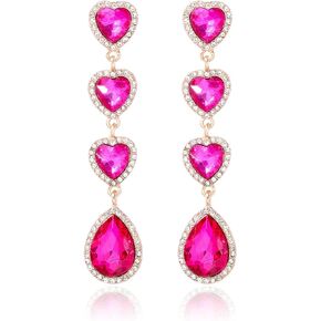 Hot Pink Earrings for Women Dress Crystal Teardrop Dangle Earrings Sparkly Prom Homecoming Earrings Wedding Party Formal Jewelry Gift for Women