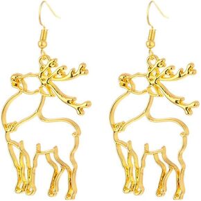 H&Z 4 Pairs Abstract Gold Fun Statement Elk Christmas Tree Santa Bell Shaped Earrings Geometric Hollow Out Face Body Ethnic Dangle Stud Earrings