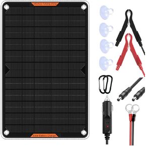 12 Volt 10 Watt Solar Car Battery Charger & Maintainer, Solar Panel Trickle Charger, with Alligator Clip& Cigarette Lighter PlugAdapter for Car, Boat, Automotive, Motorcycle, RV