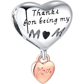 Love You Mom Heart Charm for Pandora Bracelets, DIY Bead Pendant Christmas Birthday Jewelry Present for Women Mom Family