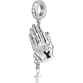 GNOCE Pray for You Charm Pendant 925 Sterling Silver Dangle Charm with CZs Fit for Bracelet/Necklace Christmas Charm Gifts for Family Women Men