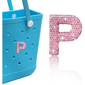 Diamond Letter Charms for Bogg Bag, Alphabet Sparkling Pink Rhinestones Lettering Accessories Charms for Bogg Bag and Simply Southern Bag, Insert Letter Charms for Handbag Beach Tote Bag.