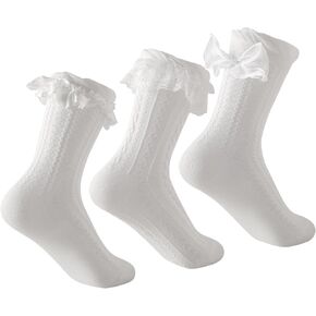 Funny Socks for Women, Elegant Lace Butterfly Bow Womens Crew Socks, Cute Calf Socks Cotton Ankle Socks, 3 Pairs