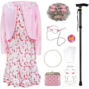 100 Days of School Costume, Old Lady Costume for Kids 100th Day of School Kids Girls Grandma Outfit Old Lady Costume Dress