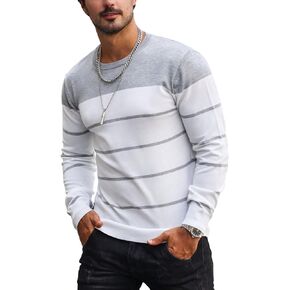 Floerns Men's Striped Print Long Sleeve Round Neck Casual Colorblock Tee Shirt