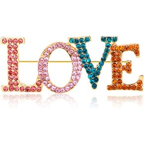 Yadiana LOVE Rhinestone Brooch Pin for Women Girls Fashion, Multicolor Crystal Love Heart Brooches Lapel Pins Dainty Gold Brooch Stylish Clothes Accessories Valentines Christmas Jewelry Gift for Her
