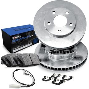 R1 Concepts Front Brakes and Rotors Kit |Front Brake Pads| Brake Rotors and Pads| Semi Metallic Brake Pads and Rotors |Sensor Kit |fits Mercedes-Benz C300, C350, E250, E350, E400, SLC300, SLK300