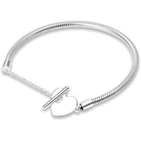 KUNSIR 925 Sterling Silver Snake Chain Bracelet with Safety Chain Charm Bracelets for Women Teen