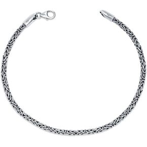LeCalla 925 Sterling Silver Byzantine Bracelet for Men & Women | Italian Handmade 2.5MM Round & Square Byzantine Link Chain Bracelet with Antique & Classic Silver Finish (7, 7.5, 8 Inches)