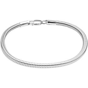 LeCalla Solid 925 Sterling Silver Italian 3MM Snake Chain Bracelet for Men Women, Charm Bracelets (6.5, 7, 7.5, 8, 8.5, 9 Inches), Made in Italy