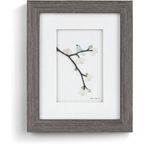 DEMDACO The Sharon Nowlan Collection Spring Bird On Branch Grey 8 x 10 Pine Wood Framed Wall Art Plaque Display