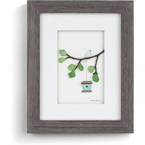 مجموعة DEMDACO The Sharon Nowlan Collection طائر الربيع على فرع رمادي 8 × 10 لوحة فنية جدارية مؤطرة من خشب الصنوبر
