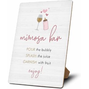 Mimosa Bar Sign For Baby Shower, Mimosa Bar Decor For Baby Girl, Pink Baby Shower Sign, Wooden Tabletop Sign With Stand, Mimosa Bar Supplies For Baby Shower Party Gender Reveal Party, 03
