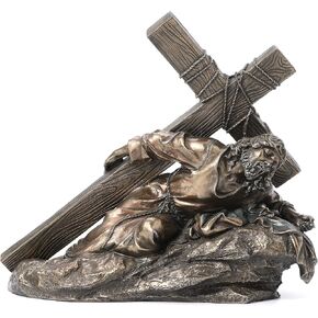 US 10 Inch Jesus Carrying The Cross Cold Cast Bronze Sculpture Figurine