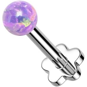 Pierced Owl 16GA G23 Implant Grade Titanium Round Opal Top Threadless Push-in Flower Flat Back Stud
