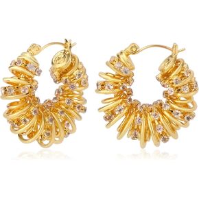 Gold Hoop Earrings for Women, Cubic Zirconia Plated Gold Hoop Earrings with CZ Creative Statement Earrings Fashionable Pendant Earrings Chunky Hoop Earrings Women's Jewelry