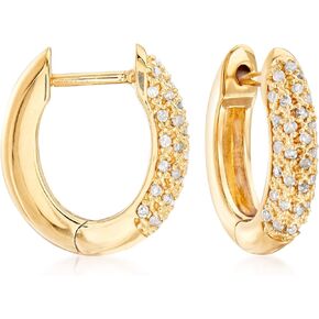 Ross-Simons 0.25 ct. t.w. Pave Diamond Hoop Earrings in 18kt Gold Over Sterling