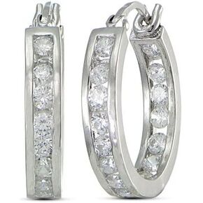 Cubic Zirconia Inside-Out Small 15mm Round Hoop Earrings, 3/5 Inch, Many Color Options