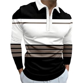 SOLY HUX Men's Zipper Collar Shirt Color Block Striped Long Sleeve T Shirt Casual Shirts