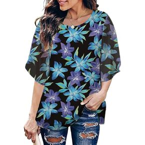 WRRH Summer Blouses for Women Dressy Casual 3/4 Sleeve Mesh Tunic Tops to Wear with Leggings M-4XL