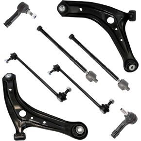 TRQ Front Steering & Suspension Kit Control Arm with Ball Joint Sway Bar Stabilizer Link Tie Rod Compatible with 2011-2019 Ford Fiesta