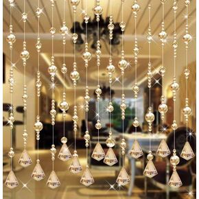 Crystal Beaded Curtain, 20 Strings Door String Curtain, Hanging Door Beads Curtains Room Divider for Home, Wedding Background, Restaurant, Coffee House, Bedroom. (Chamgagne)