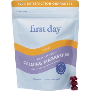 First Day Kids’ Nighttime Reset Calming Magnesium Gummies – Sleep Aid to Support Calm & Relaxation – Bedtime Supplement with Magnesium Citrate, Suntheanine & No Melatonin – 30-Day Supply