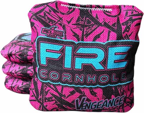 FIRE CORNHOLE | Cornhole Bags | ACL Pro Approved | Weather Resistant | Regulation Size and Weight | Vengeance Series | Set of 4 | Made in The USA in Saudi Arabia