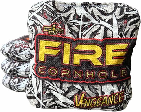 FIRE CORNHOLE | Cornhole Bags | ACL Pro Approved | Weather Resistant | Regulation Size and Weight | Vengeance Series | Set of 4 | Made in The USA in Saudi Arabia