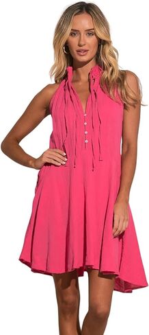ELAN Women's Halter Button V-Neck Dress in Kuwait