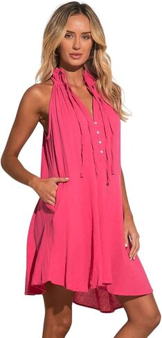 ELAN Women's Halter Button V-Neck Dress in Kuwait