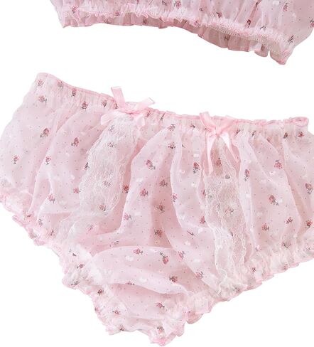 Sexy Choker Naughty Ruffle Embroidered Mesh Sheer Lingerie Set 3 Piece in Saudi Arabia
