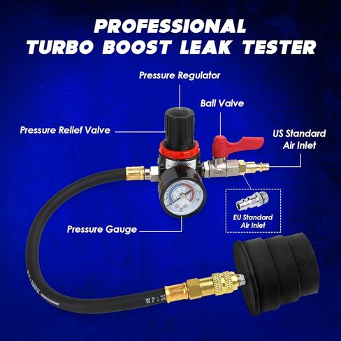 Gnhydxfe 10pc Turbo System Leakage Tester Turbocharger Air Pressure Kit, Turbo Boost Leak Tester Set with 4 Pairs of Stepped Adapters 1-3/8" (35mm) - 3-1/2" (90mm) in Kuwait
