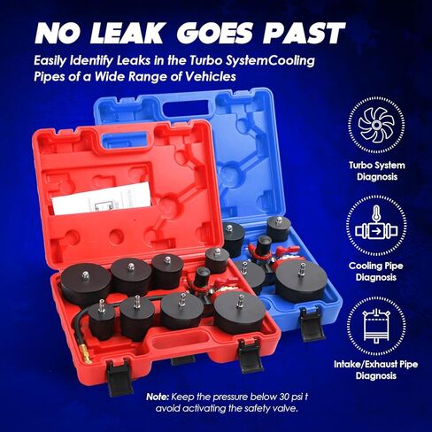Gnhydxfe 10pc Turbo System Leakage Tester Turbocharger Air Pressure Kit, Turbo Boost Leak Tester Set with 4 Pairs of Stepped Adapters 1-3/8" (35mm) - 3-1/2" (90mm) in Kuwait