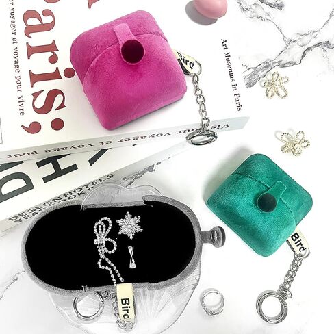 BirdNest Travel Jewelry Ring Box with Keychain,Houndstooth Portable Jewelry Case,Mini Jewelry Organizer Holder for Rings,Earrings,Bracelet,Headset (2-PACK) in Saudi Arabia