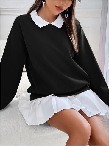 سويت شيرت SweatyRocks نسائي ذو ياقة متباينة حراريًا وأكتاف منسدلة وأكمام طويلة in Saudi Arabia