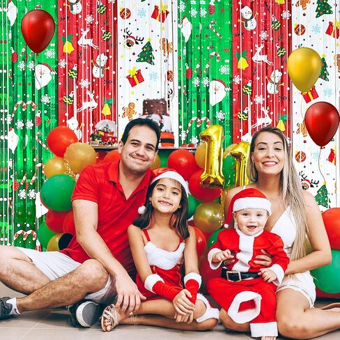 3 Pack Christmas Party Decorations Foil Fringe Curtain Backdrop 3.3 x 6.6 ft Green Red Silver Metallic Tinsel Fringe Christmas Party Photo Props for Christmas New Year Party Celebration in Saudi Arabia