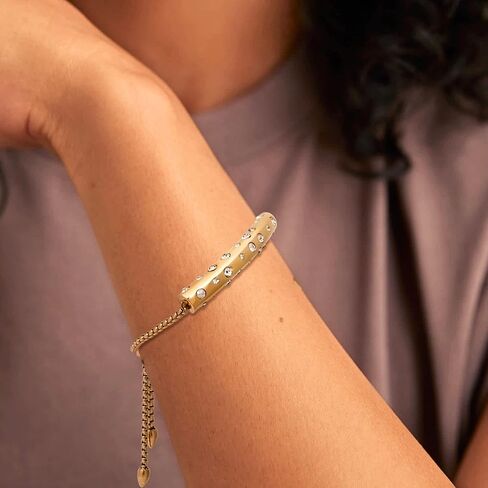 Adjustable Bracelet for Women Bangles 18K Gold Plated Stainless Steel Dainty Cubic Zirconia Chain Slider Bolo Bracelets for Women Mom Brithday Gift 5-9 Inch in Saudi Arabia