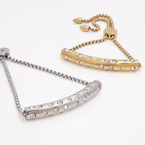 Adjustable Bracelet for Women Bangles 18K Gold Plated Stainless Steel Dainty Cubic Zirconia Chain Slider Bolo Bracelets for Women Mom Brithday Gift 5-9 Inch in Saudi Arabia