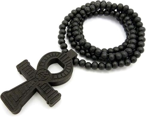 ShopHaven Egyptian Cross Ankh Necklace, Natural Wood Ankh Pendant Necklace, African Necklace, Afrocentric Accessory, Wooden Beaded Chain Necklace in Saudi Arabia