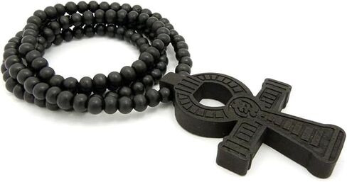 ShopHaven Egyptian Cross Ankh Necklace, Natural Wood Ankh Pendant Necklace, African Necklace, Afrocentric Accessory, Wooden Beaded Chain Necklace in Saudi Arabia