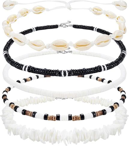 FASACCO Shell Necklace White Puka Shell Necklace Men Women Beach Necklace Seashell Surfer Necklace Hawaiian Pookah Shells Choker Necklace in Saudi Arabia