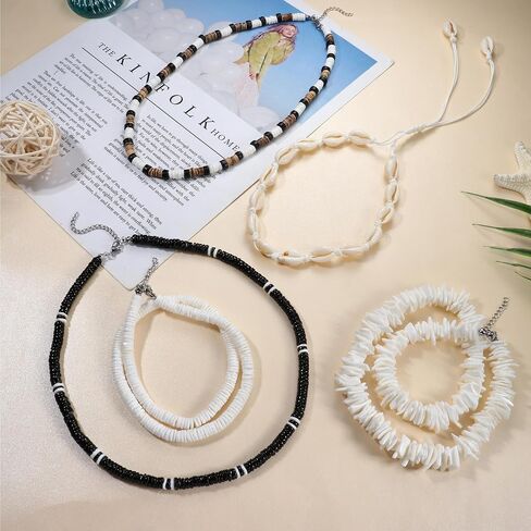 FASACCO Shell Necklace White Puka Shell Necklace Men Women Beach Necklace Seashell Surfer Necklace Hawaiian Pookah Shells Choker Necklace in Saudi Arabia