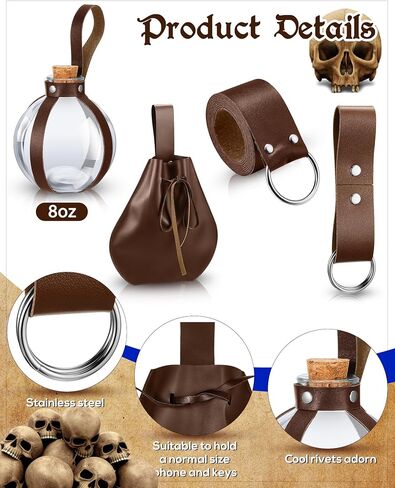 Dunzy 4 Pcs Renaissance Costume Accessories Medieval Belt Skirt Hikes Viking Leather Belt Potion Bottles in Saudi Arabia